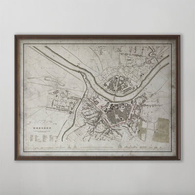 Dresden Map, Vintage Map of Dresden, German Home Decor, 19th Century