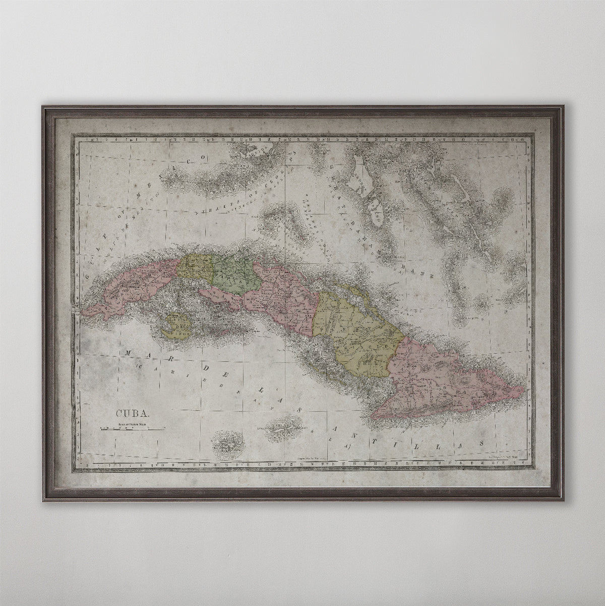 Cuba Map, Vintage Map of Cuba, Cuban Home Decor, 1869
