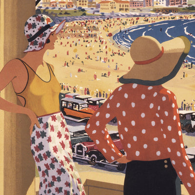 Australian woman by the beach. Vintage Australia travel poster wall art.
