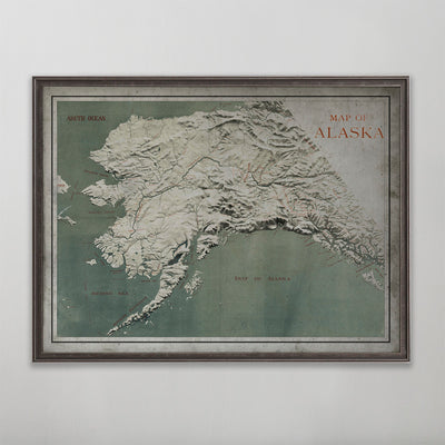 Old vintage historic map of Alaska for wall art home decor. 
