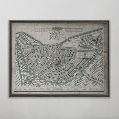 Old vintage historic map of Amsterdam for wall art home decor. 