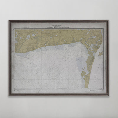 Old vintage historic nautical chart of Nantucket Sound and Chatham wall art home decor. 