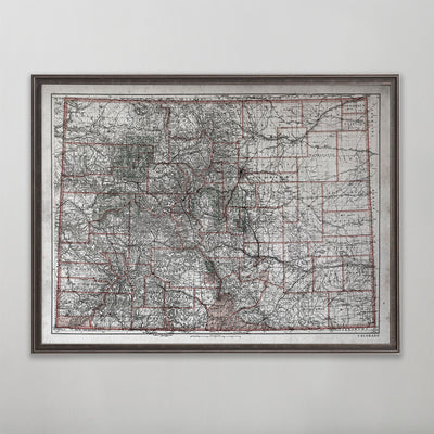 Old vintage historic map of Colorado for wall art home decor. 