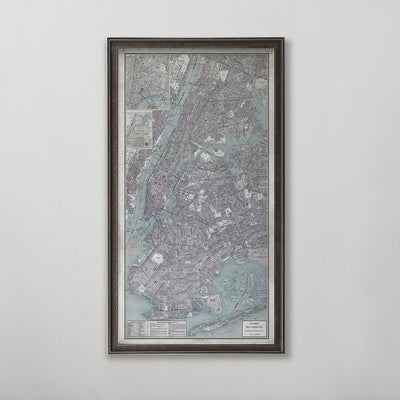 Old vintage historic map of New York City for wall art home decor. 