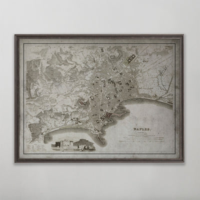 Old vintage historic map of Naples for wall art home decor. 