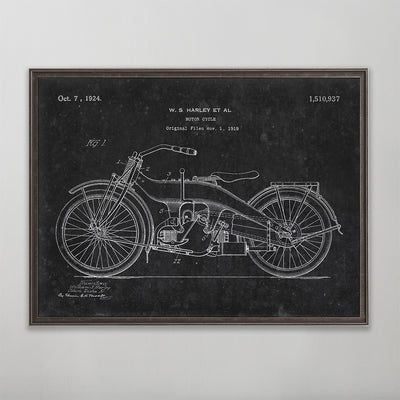 Old vintage Harley Motorcycle Patent poster print art for wall art home decor. 