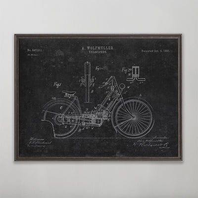 Old vintage Motorcycle Patent Wolfmuller Velociped print art for wall art home decor. 