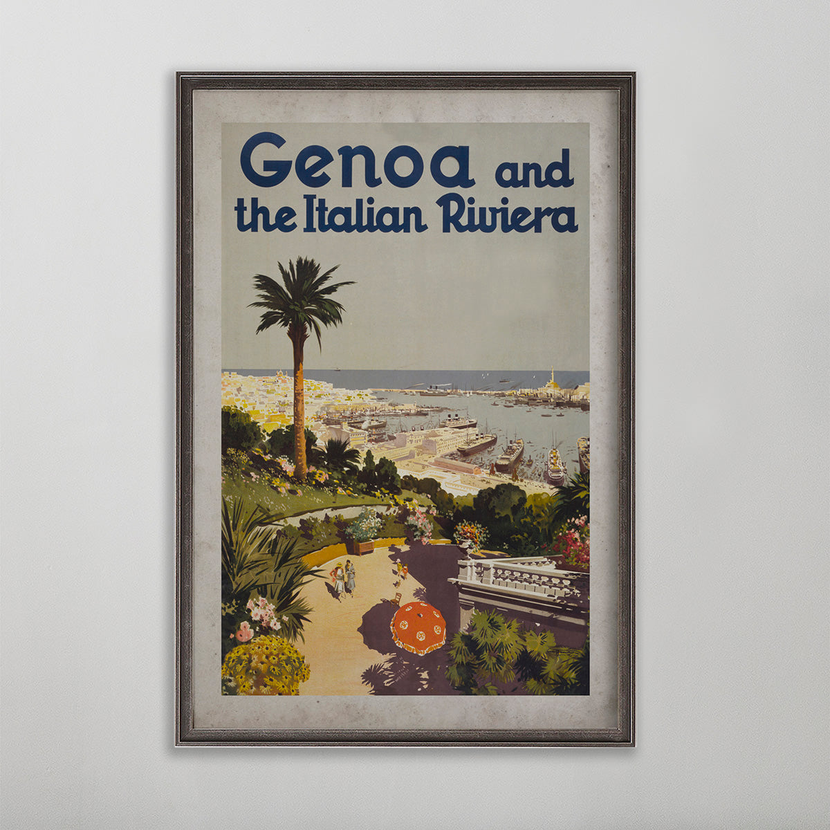 Genoa and the Italian Rivera vintage travel poster. 