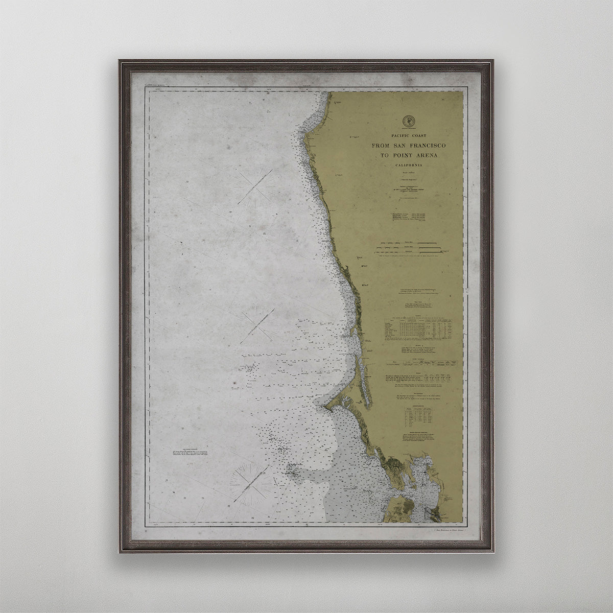 Old vintage historic nautical chart of Santa Monica Bay, California wall art home decor. 
