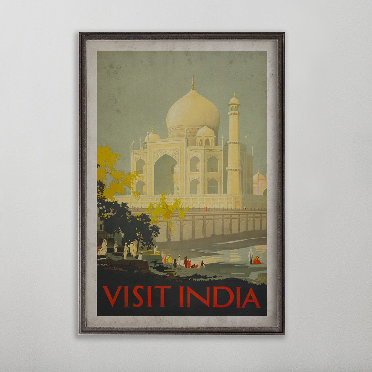 India vintage travel poster. Taj Mahal. 