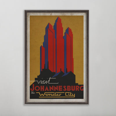 Johannesburg, South Africa vintage travel poster. 
