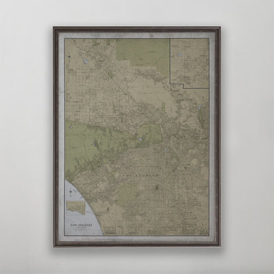 Old vintage historic map of Los Angeles for wall art home decor. 