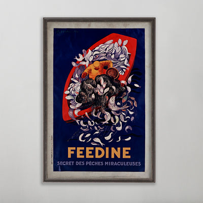 Feedine vintage poster wall art by leonetto cappiello. Fishingman in boat with net and fish.