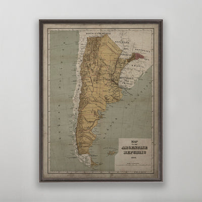 Old vintage historic map of Argentina for wall art home decor. 