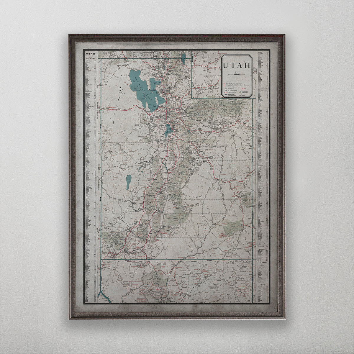 Old vintage historic map of Utah for wall art home decor. 