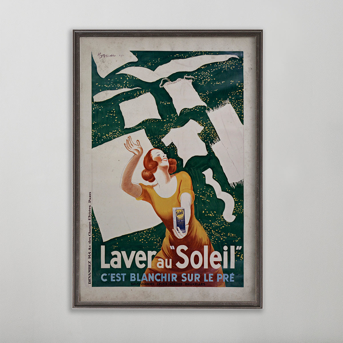 Laver au Soleil vintage poster wall art by leonetto cappiello. Woman and fresh clean laundry on grass.