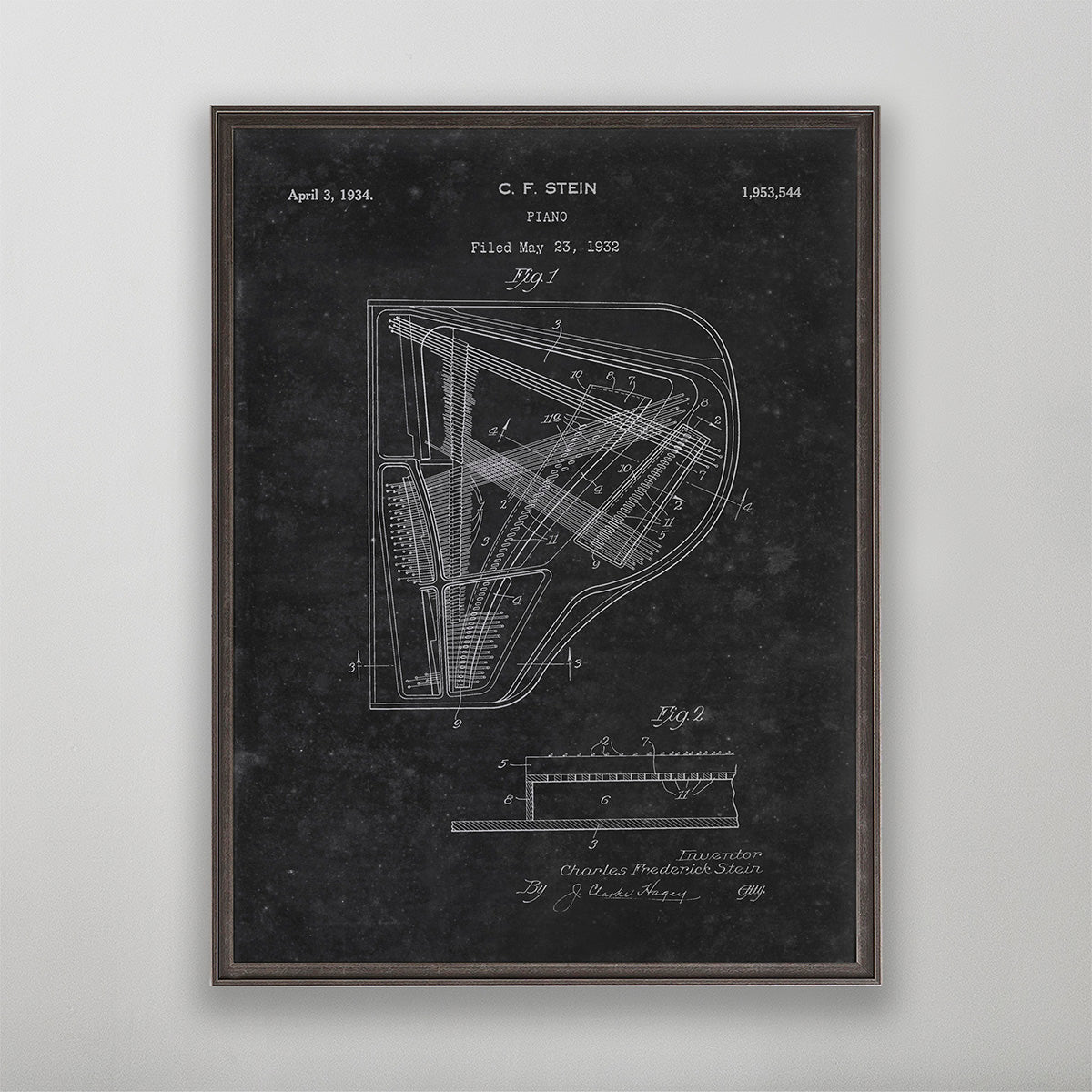 Old vintage Piano Stein Patent poster print art for wall art home decor. 