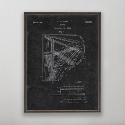 Old vintage Piano Stein Patent poster print art for wall art home decor. 