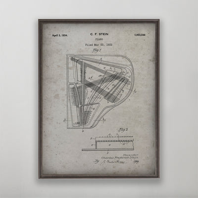 Old vintage Piano Stein Patent print art for wall art home decor. 