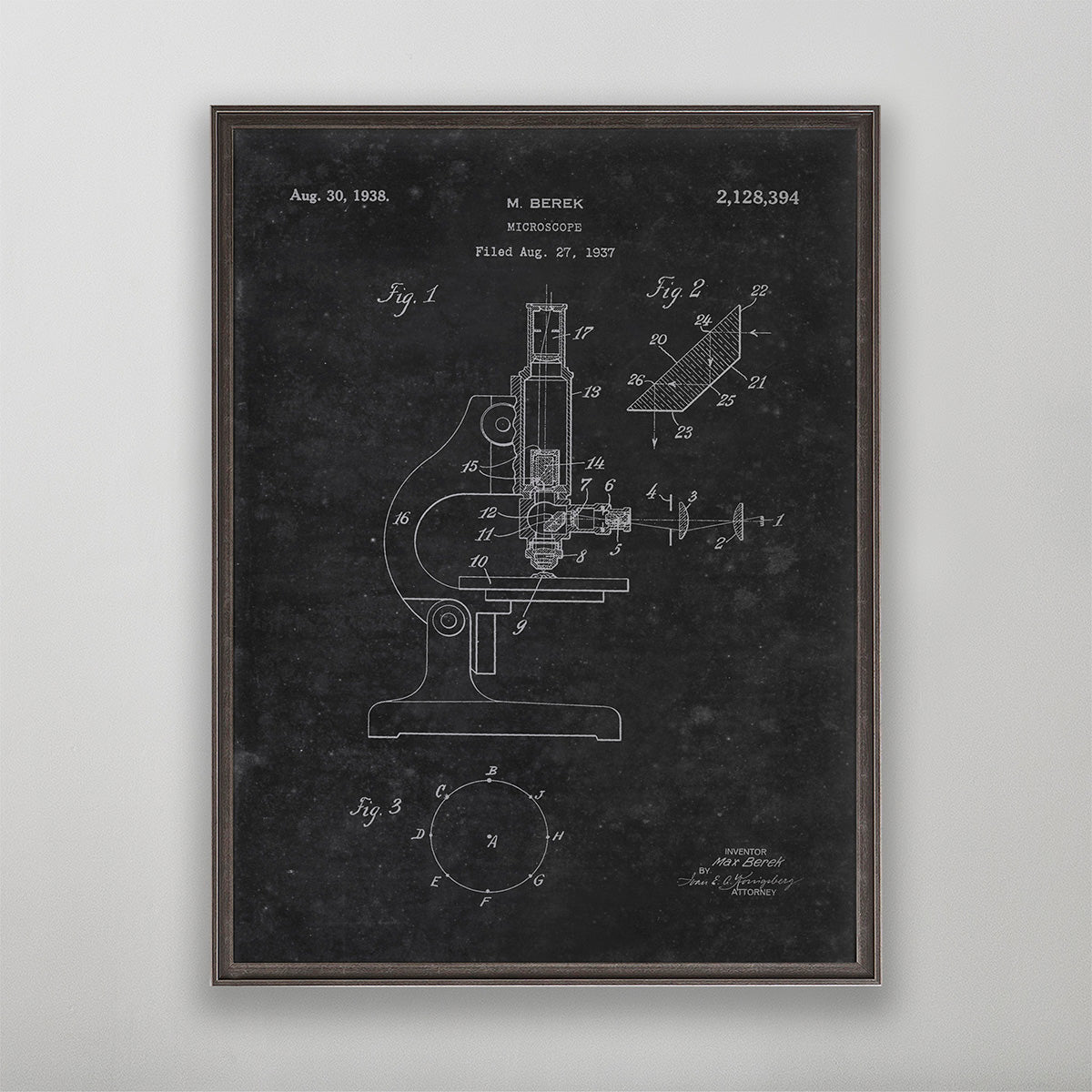 Old microscope patent print poster art for wall art home decor. 