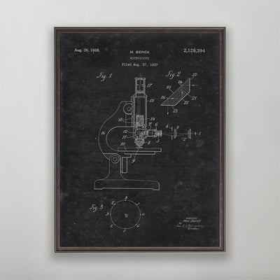 Old microscope patent print poster art for wall art home decor. 