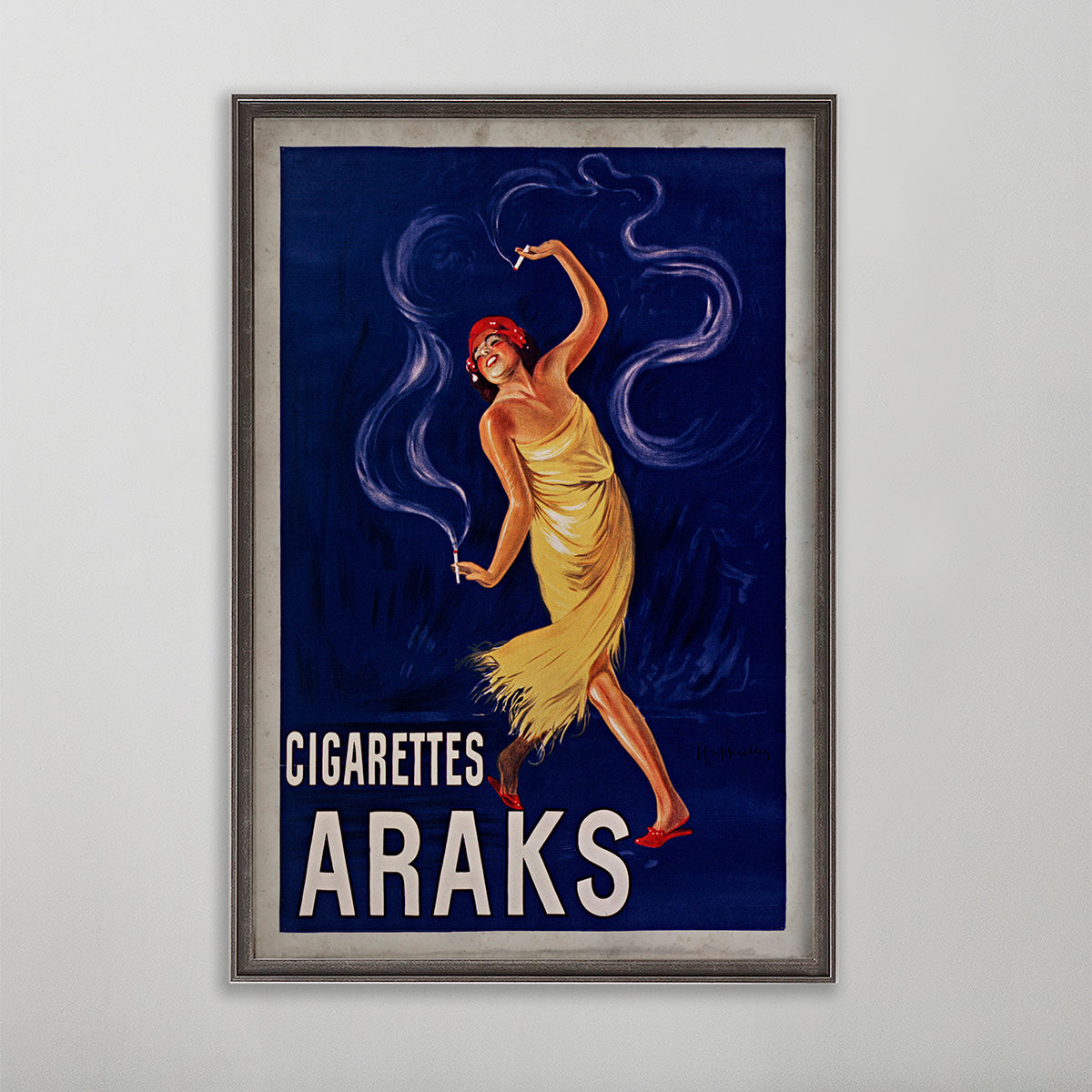 Cigarettes Araks poster wall art by leonetto cappiello. Girl dancing smoking cigarette.