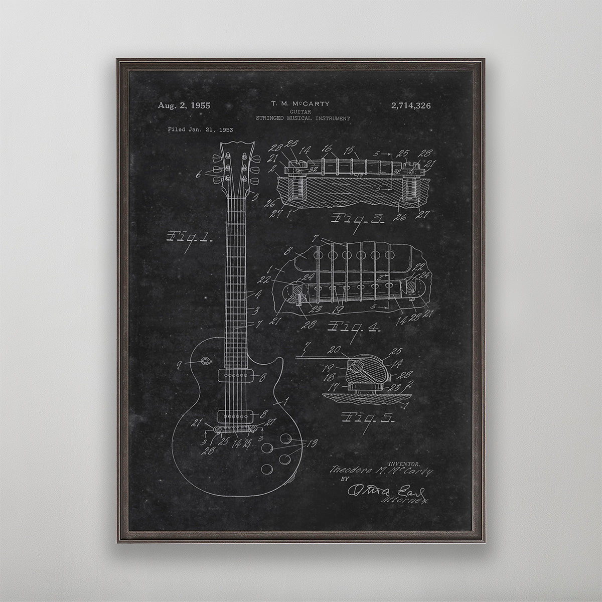 Old vintage guitar patent print poster art for wall art home decor. 