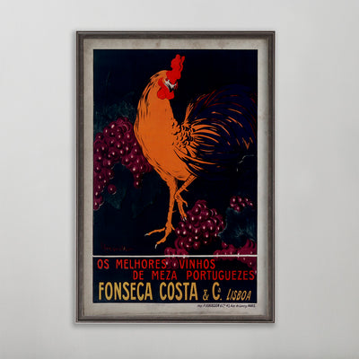 Fonseca Costa vintage poster wall art by leonetto cappiello. Rooster with grapes.