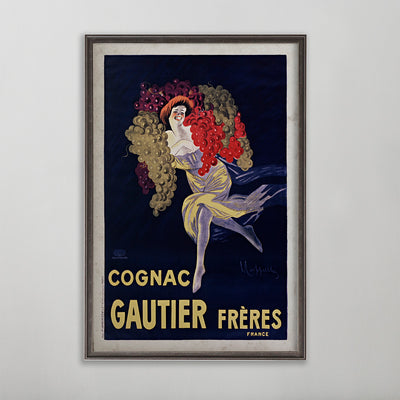 Cognac Gautier Frères vintage poster wall art by leonetto cappiello. Girl with grapes on back.