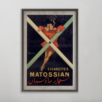 Cigarettes Matossian poster wall art by leonetto cappiello. Man smoking cigarette on vintage poster.