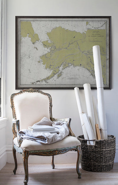 Alaska Nautical Map, Alaska Nautical Chart, Alaska Home Decor, Circa 20th C.