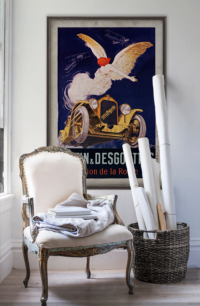 Cottin & Desgouttes vintage wall art poster on white wall with vintage furniture and vintage decor.
