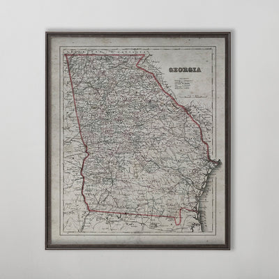 Old vintage historic map of Georgia for wall art home decor. 