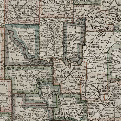 Old Oklahoma map wall art. Shop Archive Print Co.