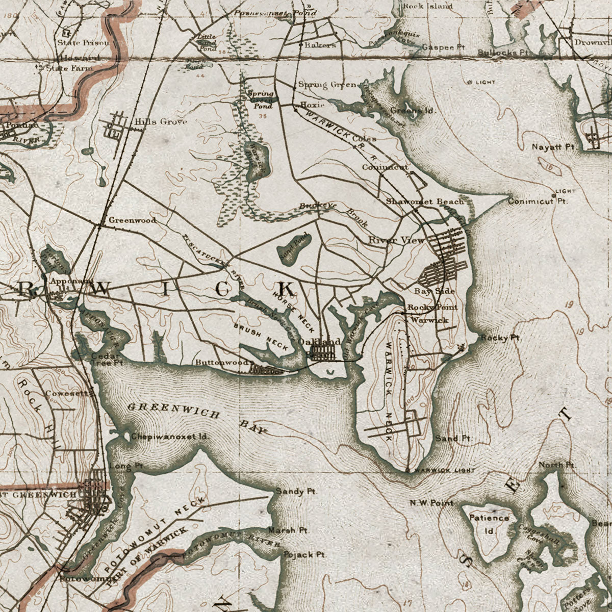 Old Rhode Island map wall art. Shop Archive Print Co.