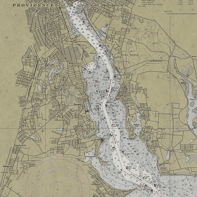 Old Narragansett Bay, Rhode Island nautical chart vintage wall art. Shop Archive Print Co.