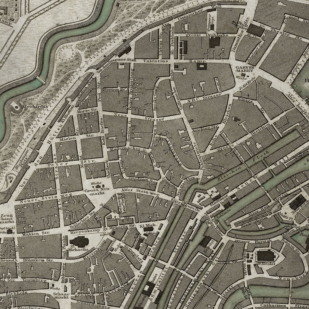 Old Hamburg, Germany map wall art. Shop Archive Print Co.