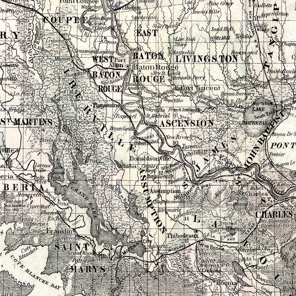 Old Louisiana map wall art. Shop Archive Print Co.