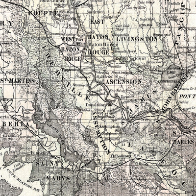 Old Louisiana map wall art. Shop Archive Print Co.