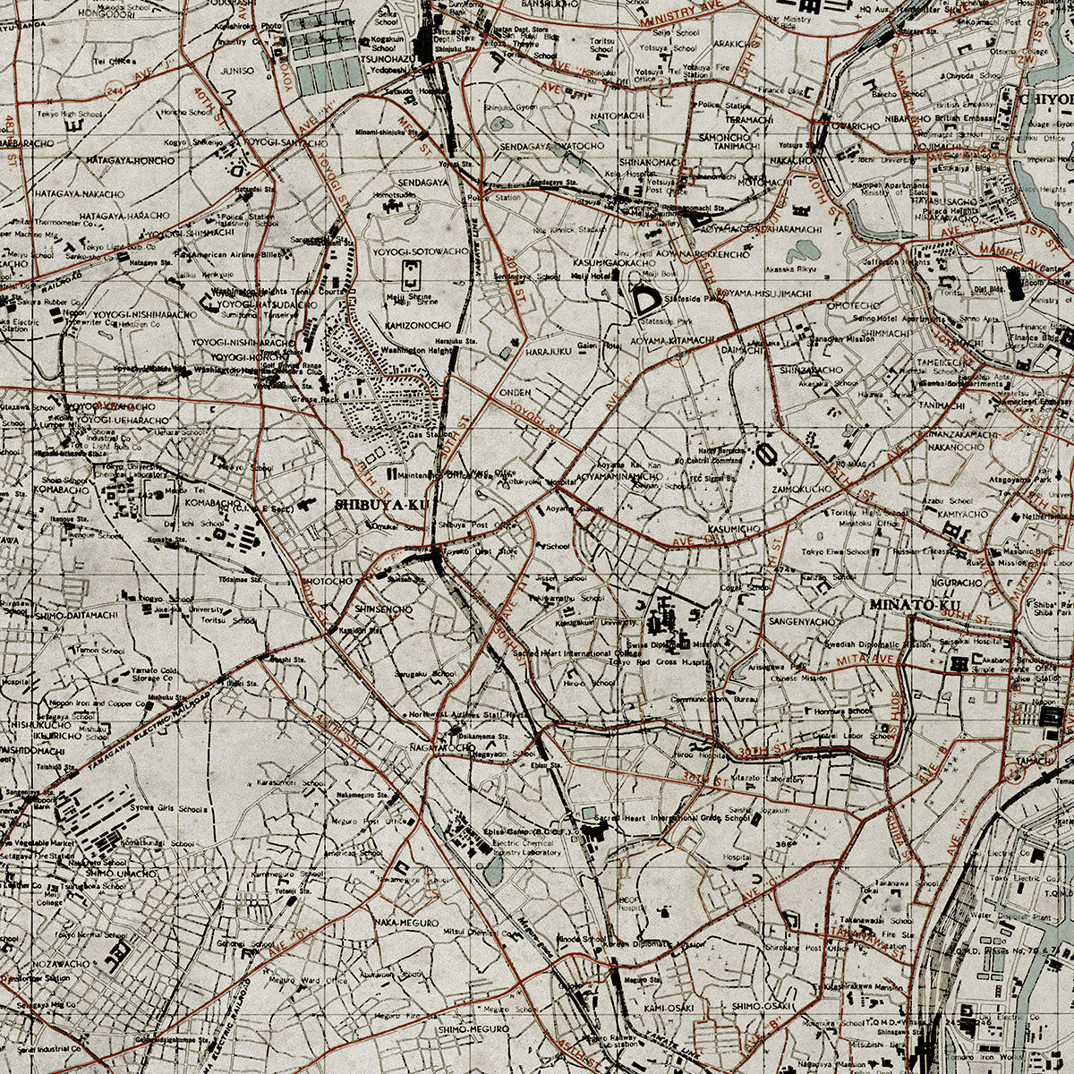 Old Tokyo map wall art. Shop Archive Print Co.