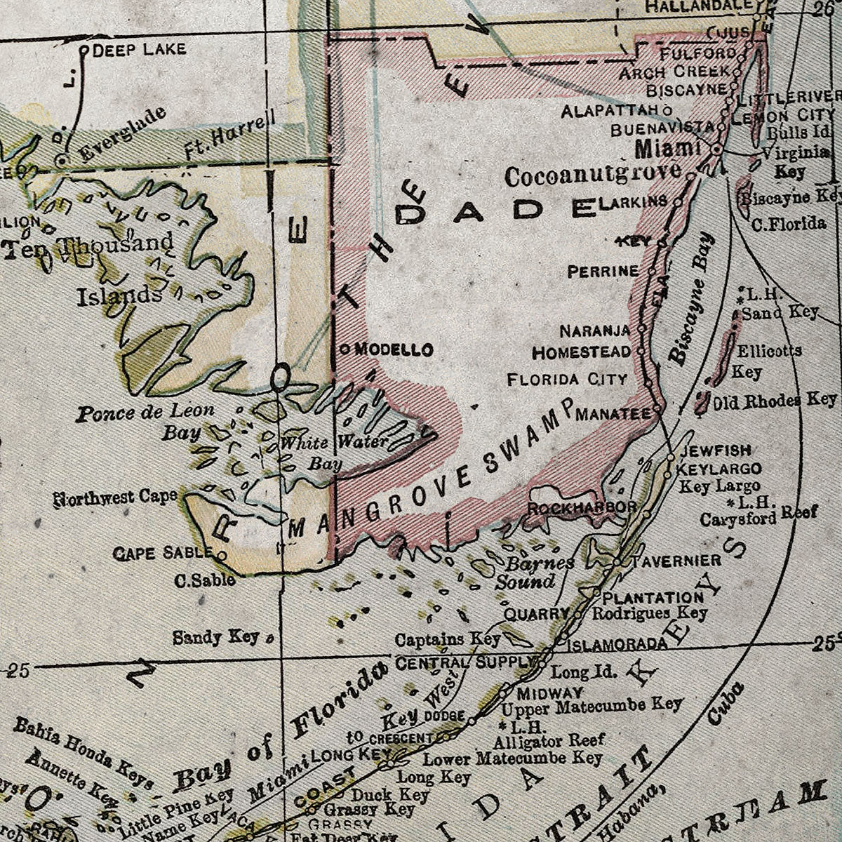Old 20th century Florida map wall art. Shop Archive Print Co.