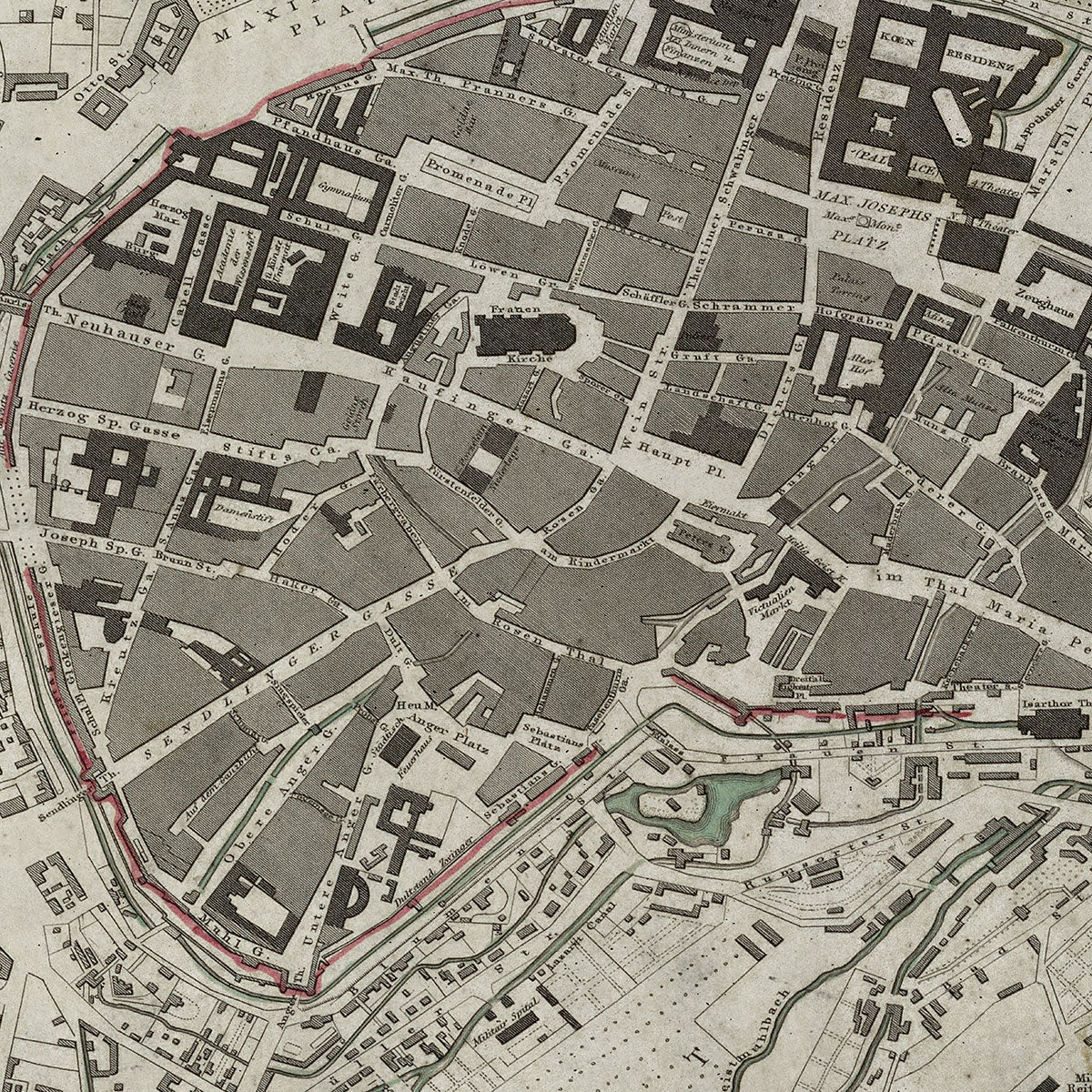 Old Munich map wall art. Shop Archive Print Co.