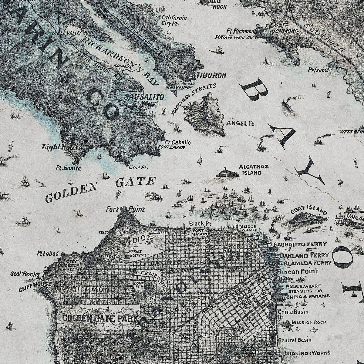 Old San Francisco Bay Area map wall art. Shop Archive Print Co.
