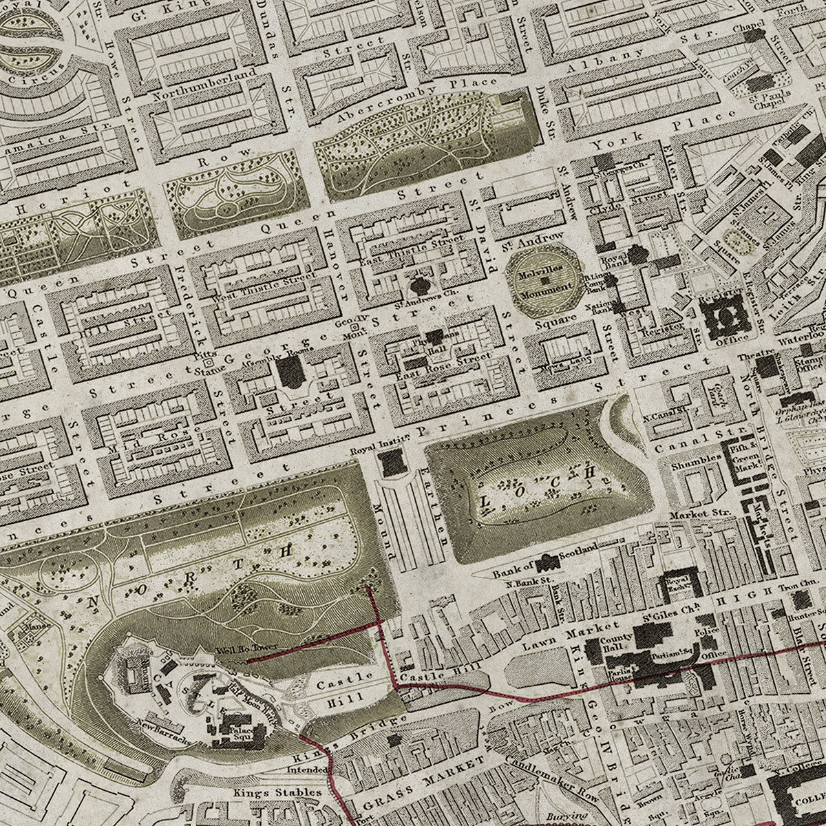 Old Edinburgh, Scotland map wall art. Shop Archive Print Co.