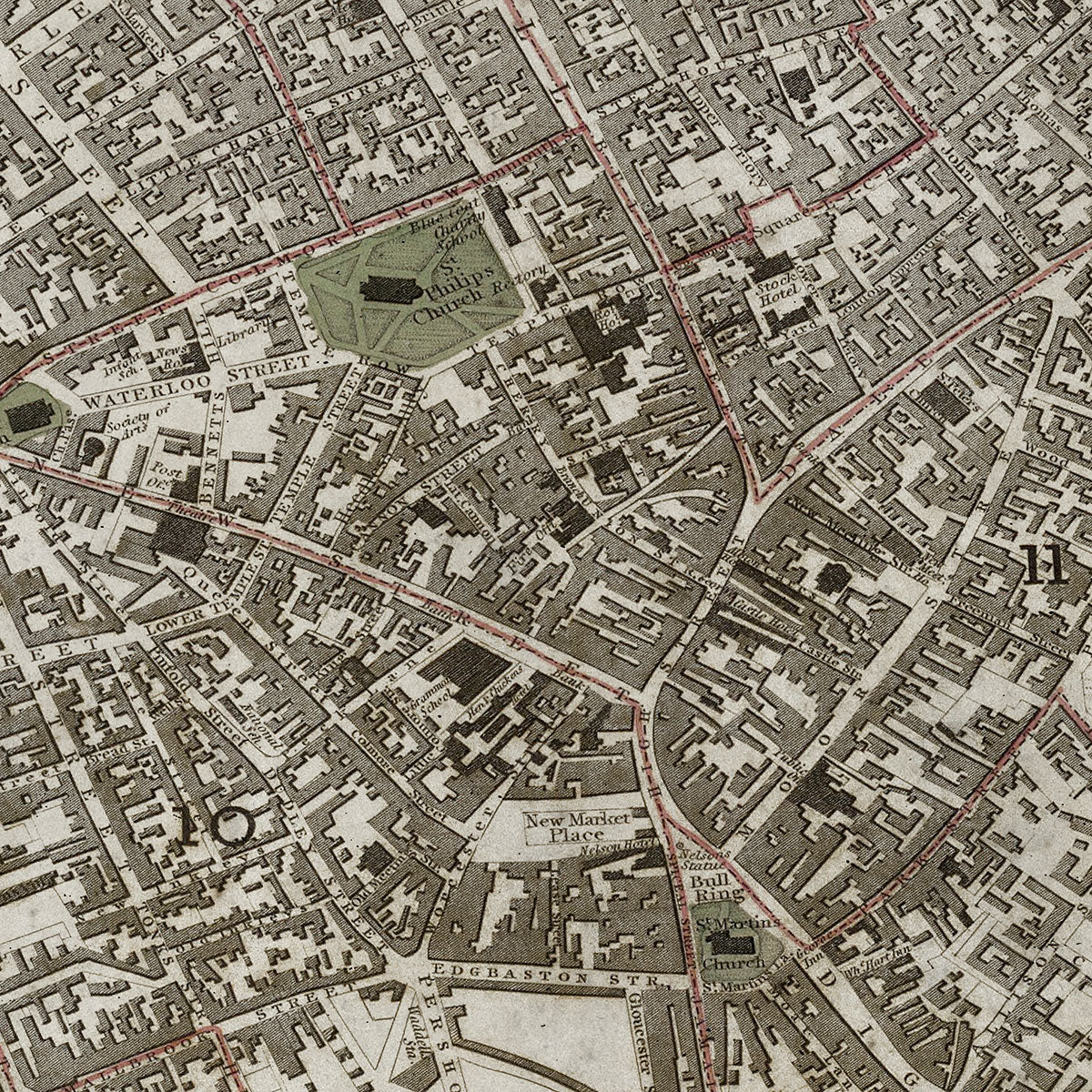 Old Birmingham, England map wall art. Shop Archive Print Co.