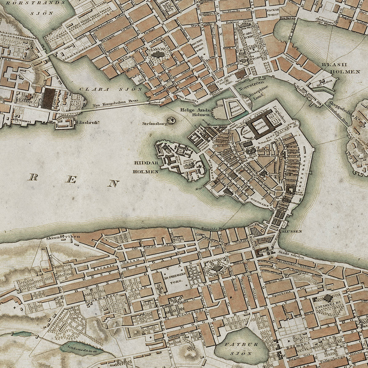 Old Stockholm, Sweden map wall art. Shop Archive Print Co.