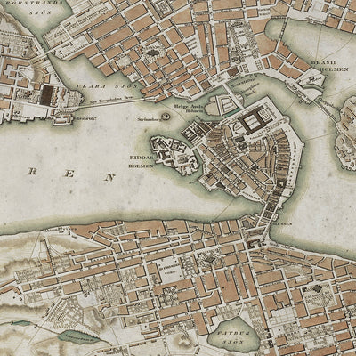 Old Stockholm, Sweden map wall art. Shop Archive Print Co.