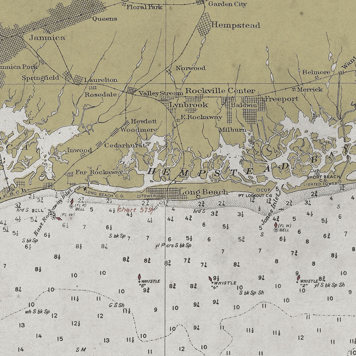 Old Long Island nautical chart vintage wall art. Shop Archive Print Co.