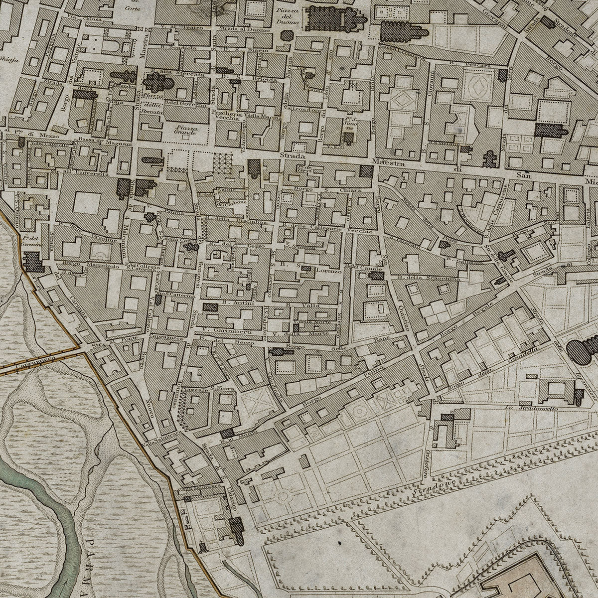 Old Parma, Italy map wall art. Shop Archive Print Co.
