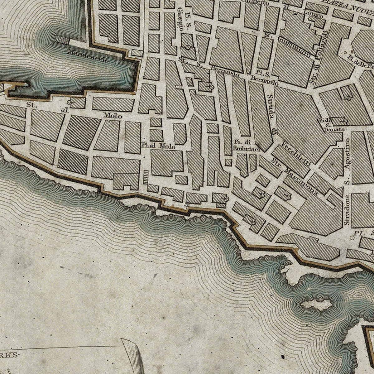 Old Genoa, Italy map wall art. Shop Archive Print Co.